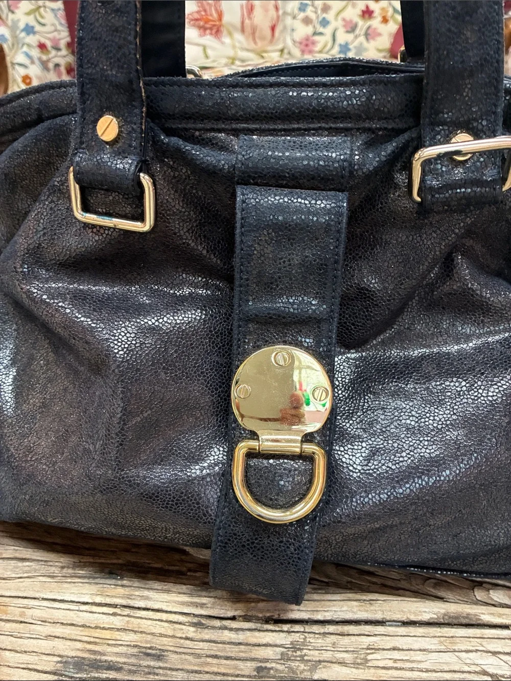Stella McCartney Navy Blue Leather Tote Handbag Gold Hardware